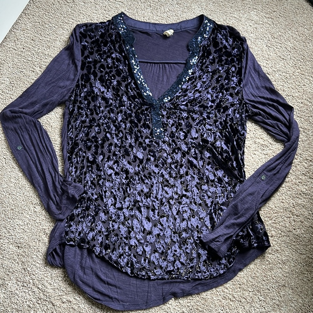 Tiny top with fun sequin trim and burnout velvet leopard spots
